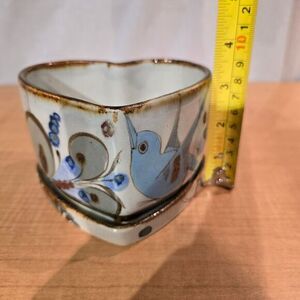 VTG Tonala‎ Mexico Ken Edwards Heart Shape Trinket Dish Planter Blue Bird SIGNED